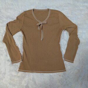 Tan long sleeve top with bow details